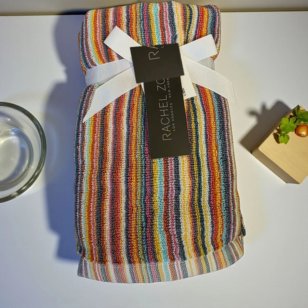 Rachel Zoe Setbof 2 Colorful Cotton Hand Towels Stripes Multicolored NWT